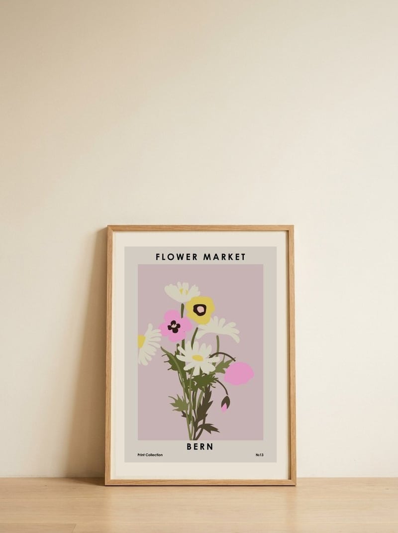 Flower Market Bern — framed, leaning against the wall