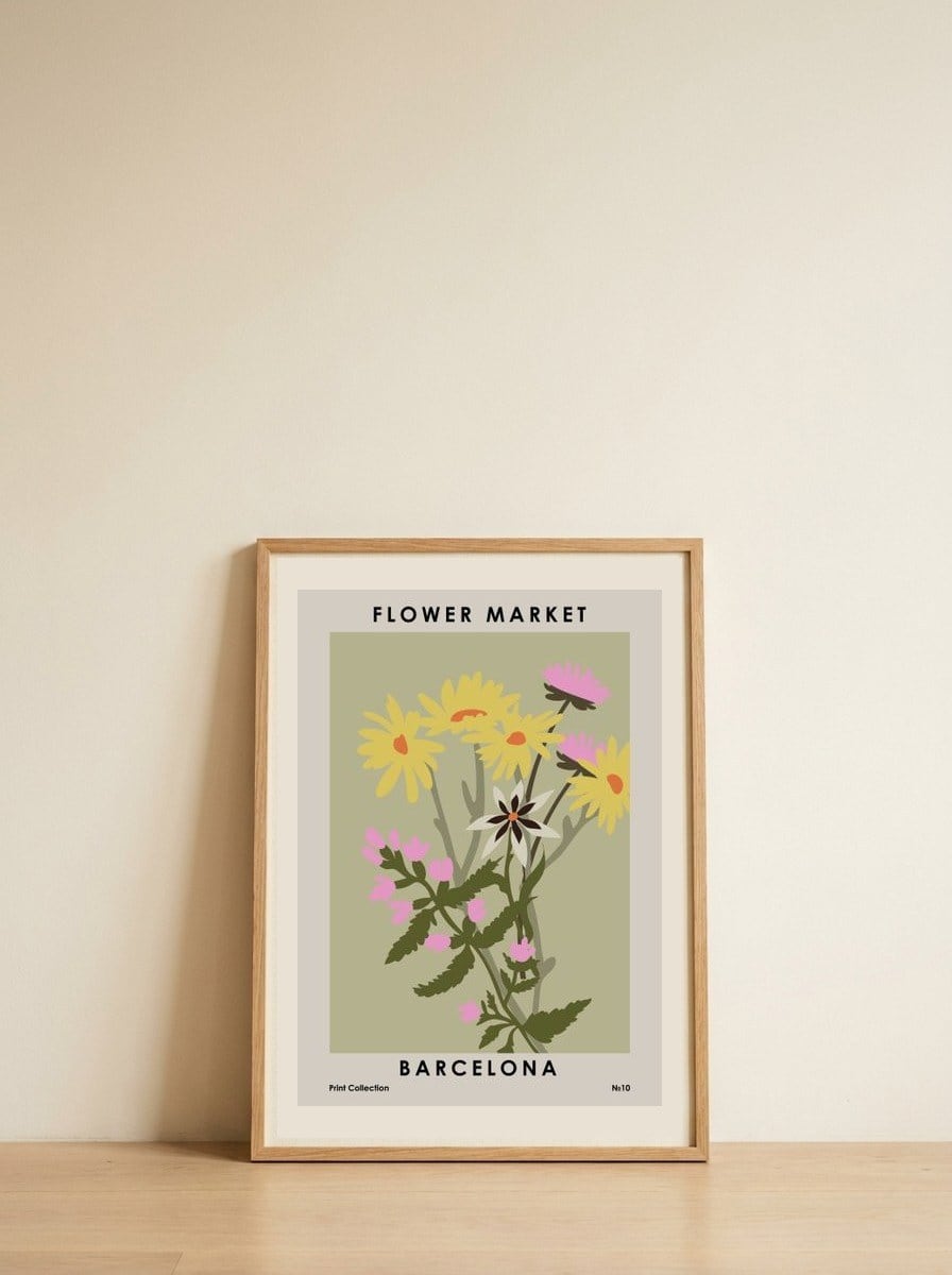 Flower Market Barcelona — framed, leaning against the wall