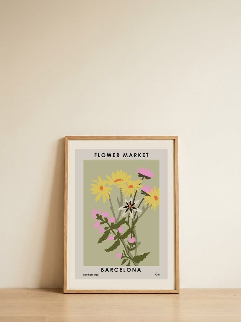 Flower Market Barcelona — framed, leaning against the wall
