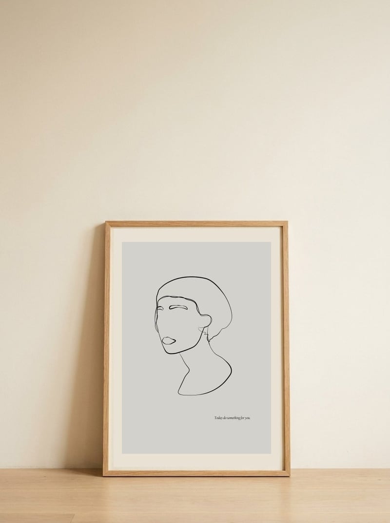 Abstract female portrait — framed, leaning against the wall