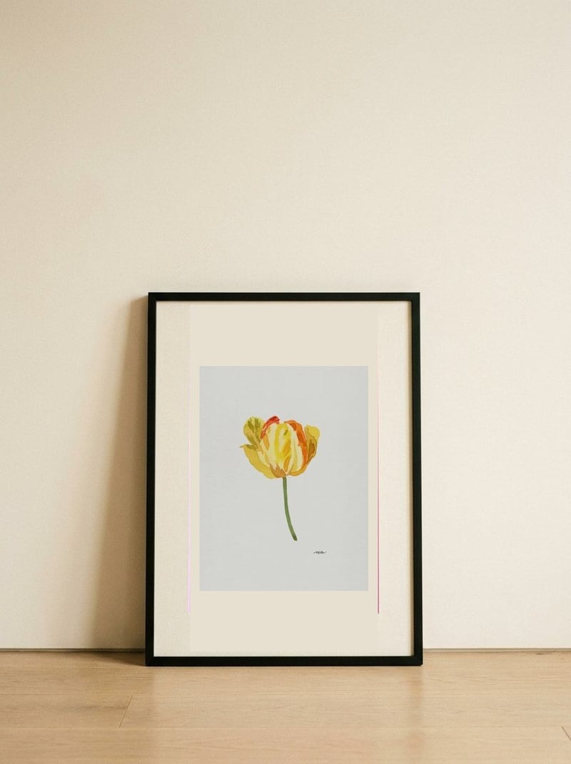 Sunny Yellow Tulip — framed, leaning against the wall