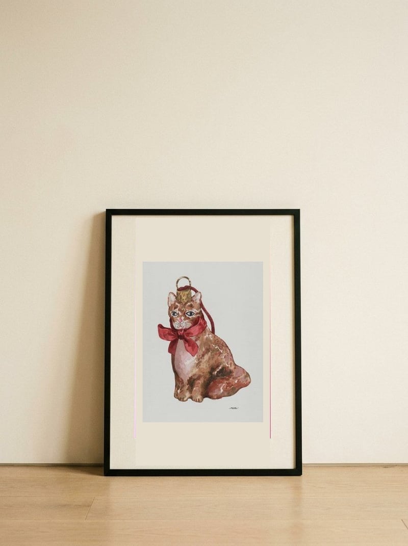 Charming Cat Ornament — framed, leaning against the wall