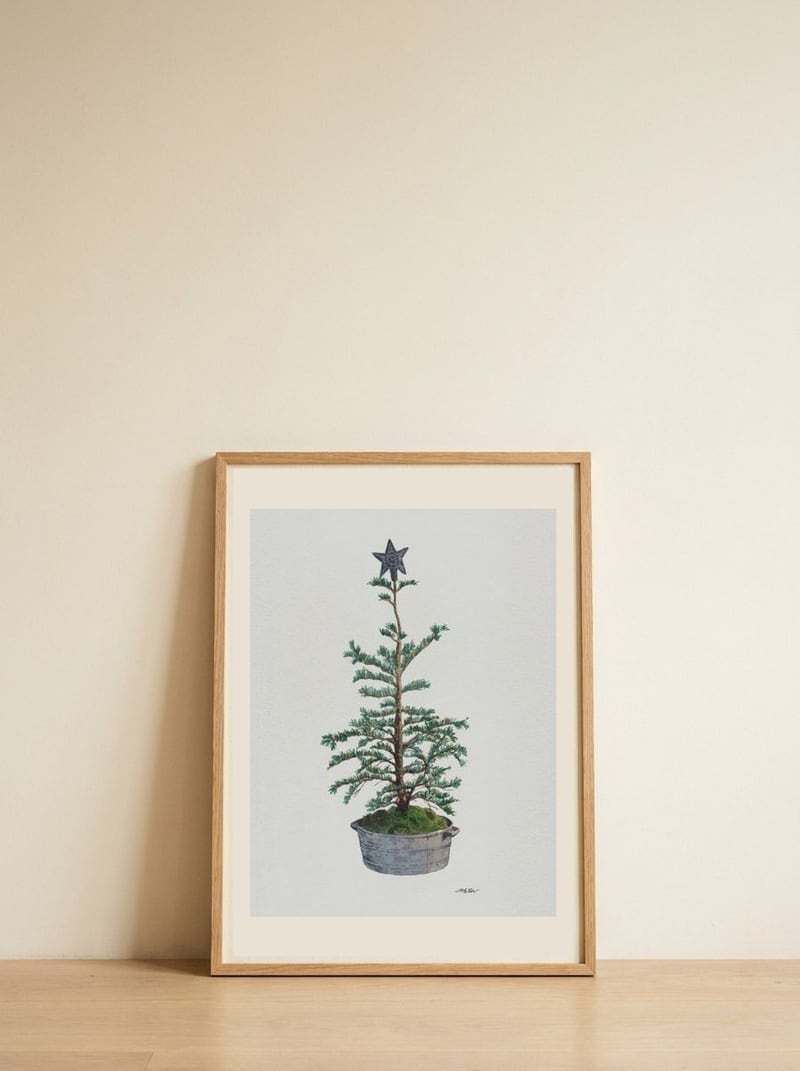 Rustic Christmas Tree — framed, leaning against the wall