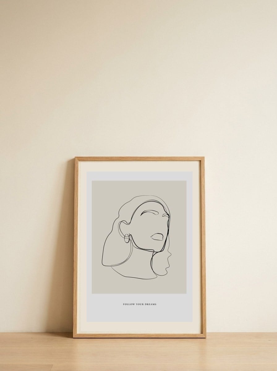 Minimalist Line Art — framed, leaning against the wall