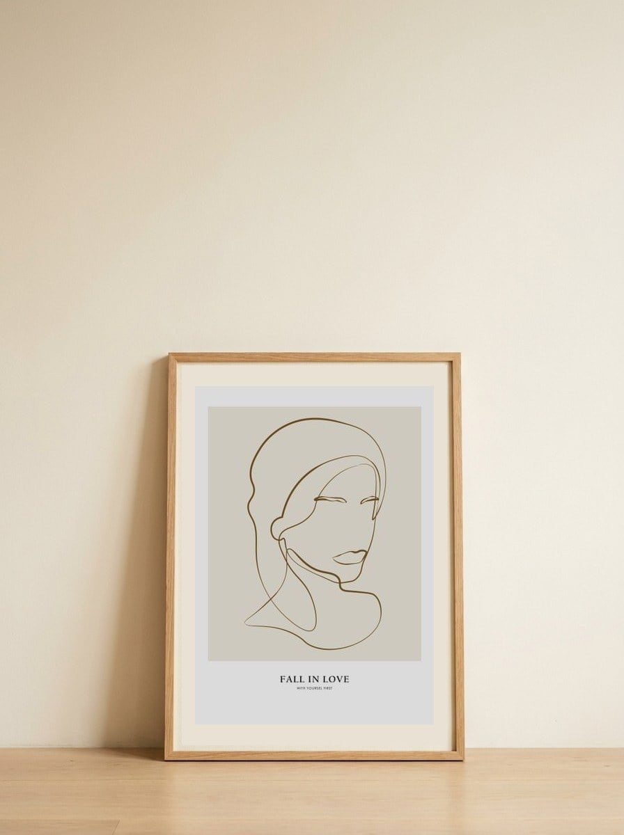 Woman portrait — framed, leaning against the wall