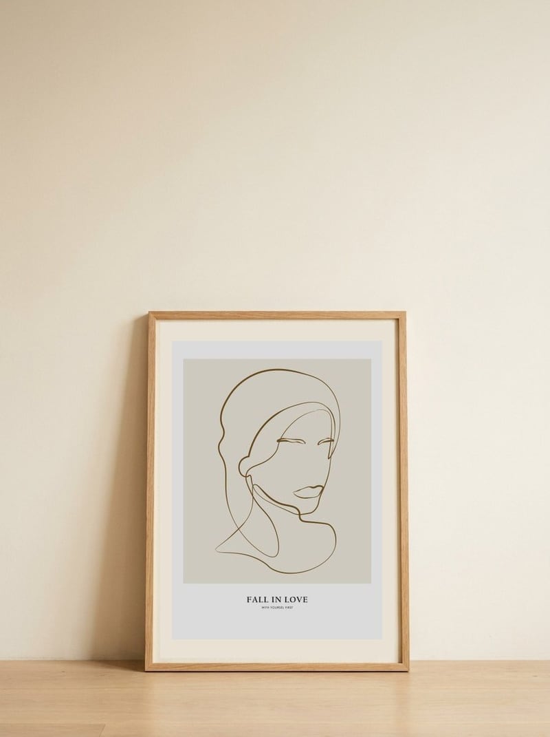 Woman portrait — framed, leaning against the wall