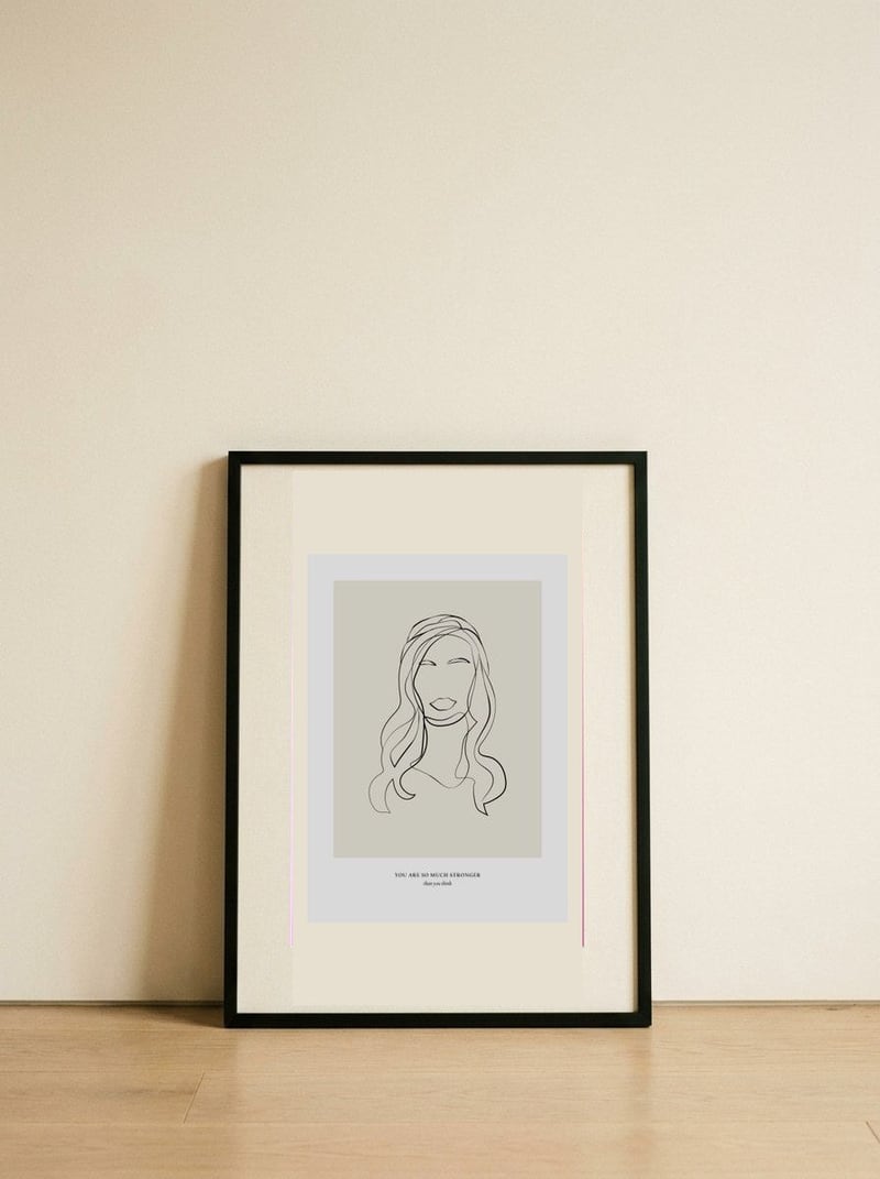 Modern Line Art — framed, leaning against the wall