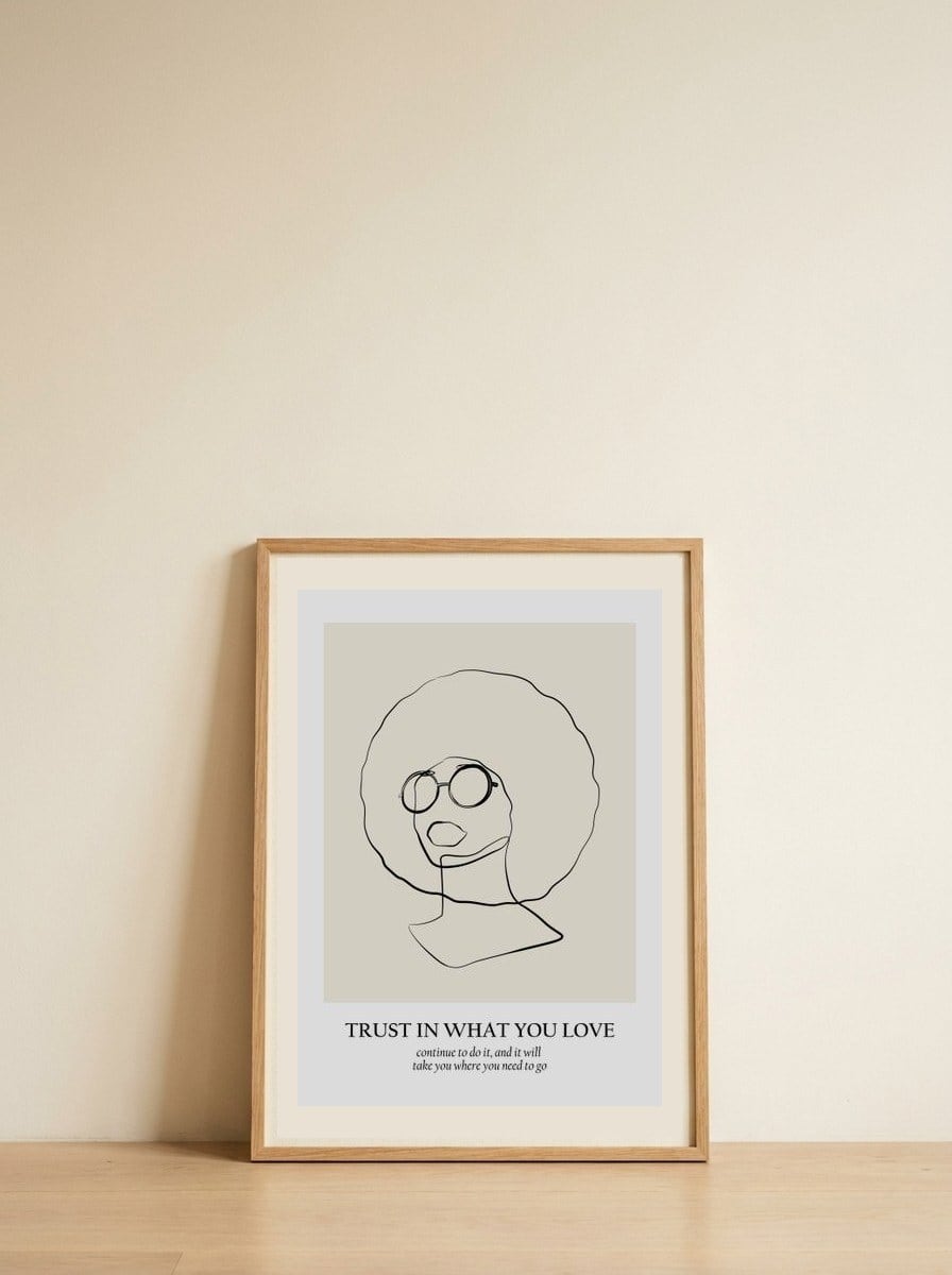 Line art — framed, leaning against the wall