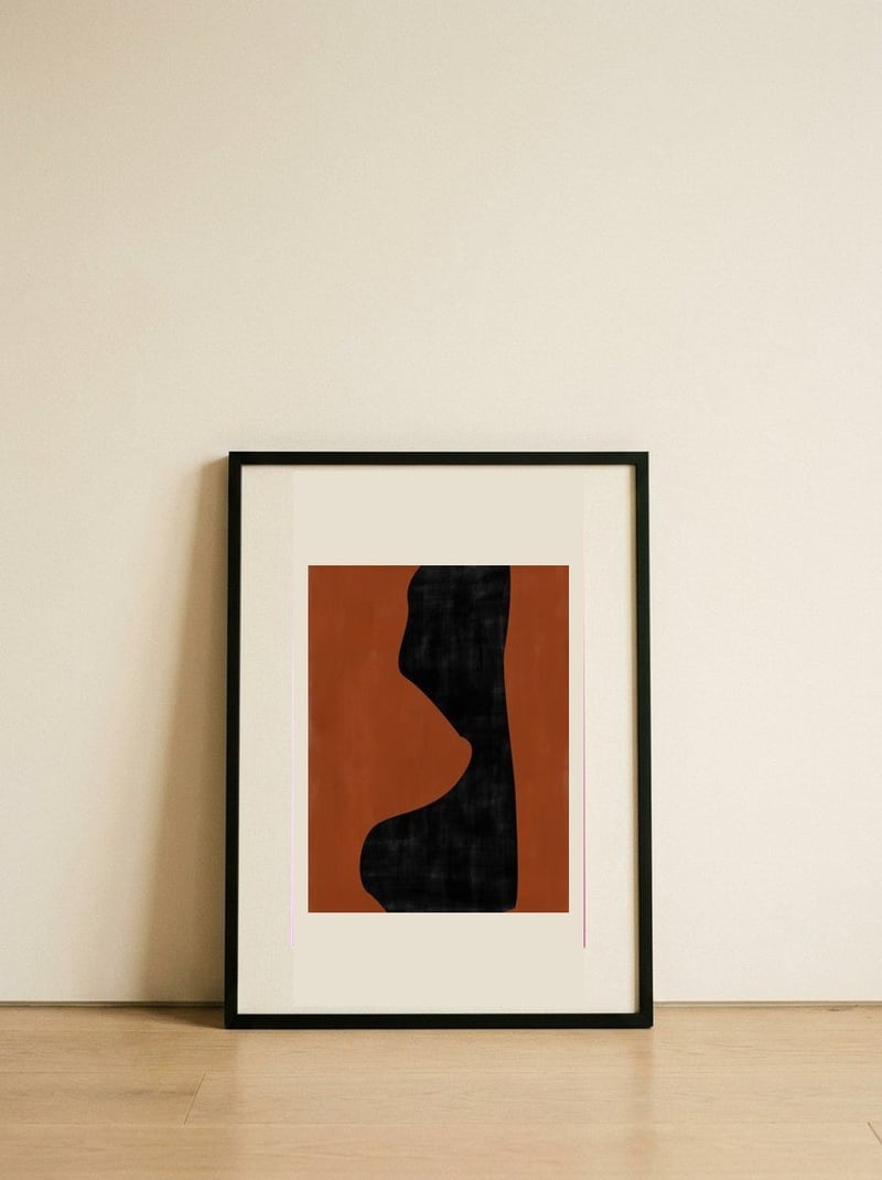 Organic Terracotta Abstract — framed, leaning against the wall