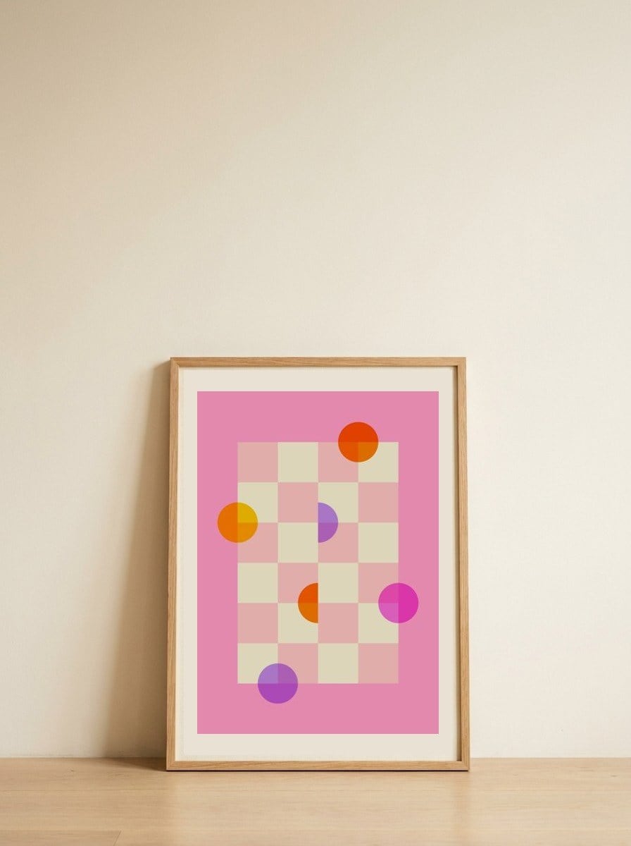 Playful Pastel Circles — framed, leaning against the wall