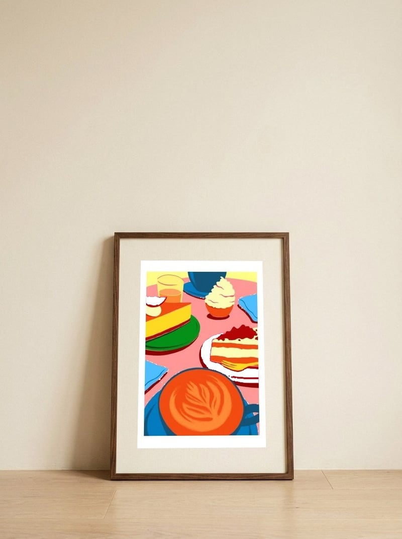 Vibrant Coffee Break — framed, leaning against the wall