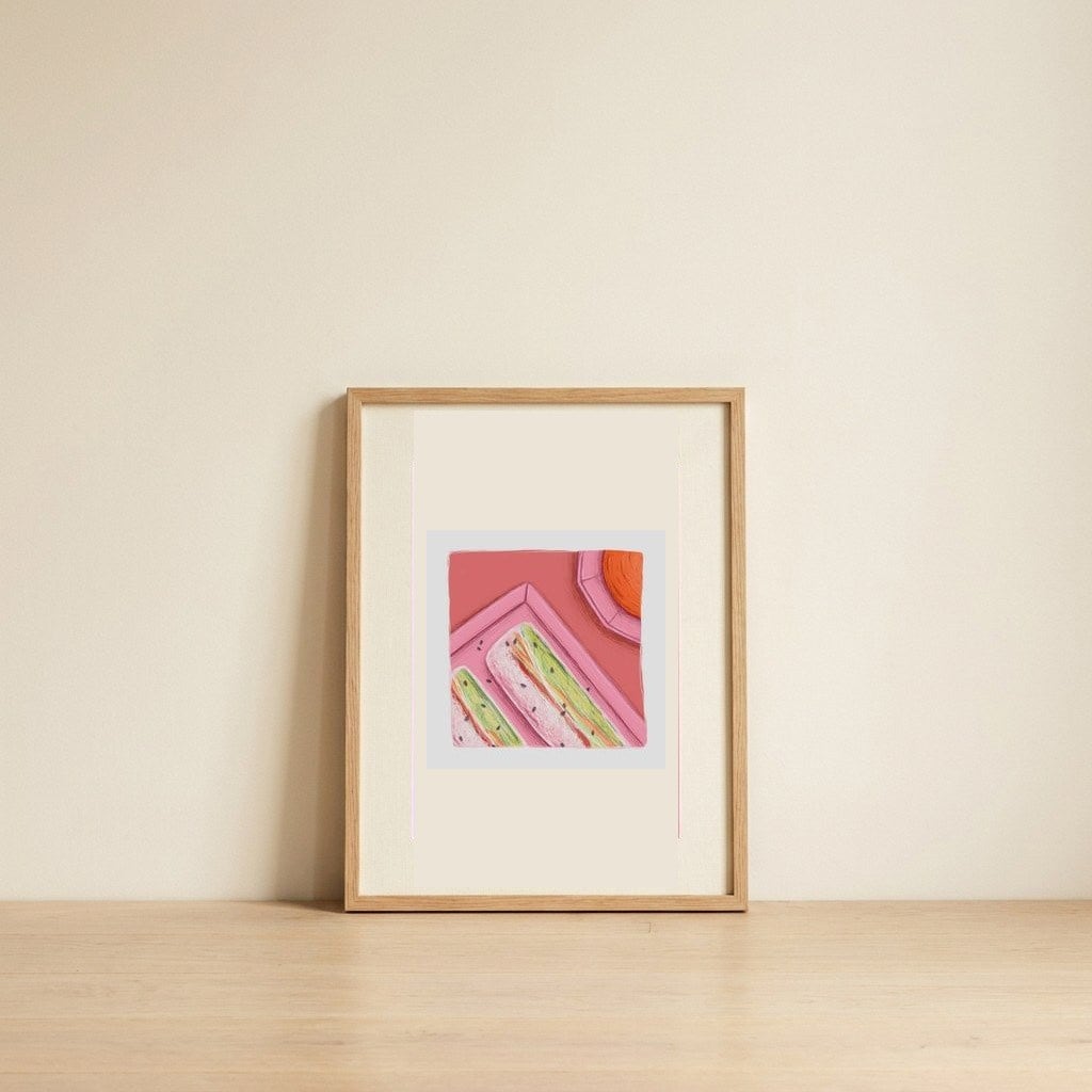 Pink Plate Fresh Rolls — framed, leaning against the wall