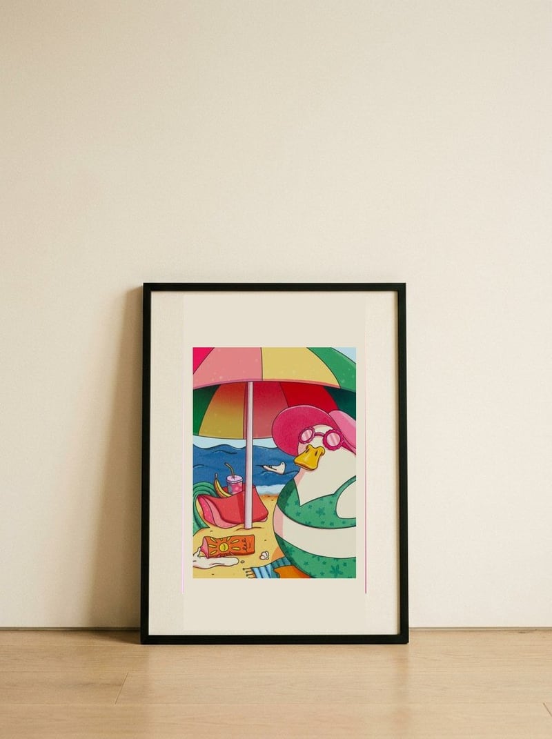 Duck Summer Vacation — framed, leaning against the wall
