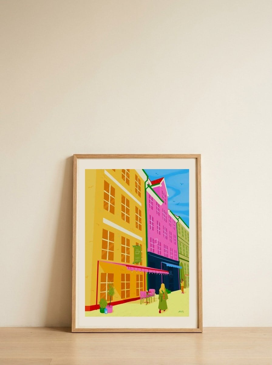 Colorful City Cafe — framed, leaning against the wall