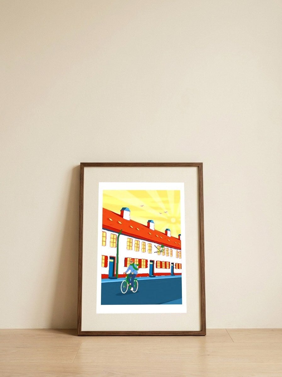 Sunny City Bike Ride — framed, leaning against the wall