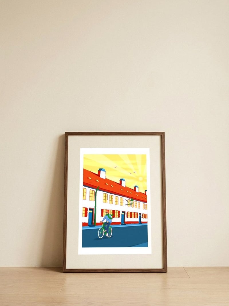 Sunny City Bike Ride — framed, leaning against the wall