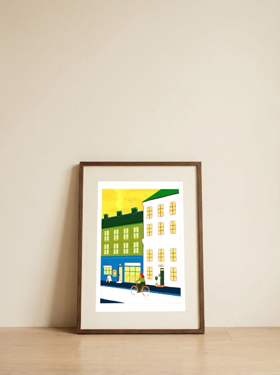 Vibrant Urban Cycling — framed, leaning against the wall