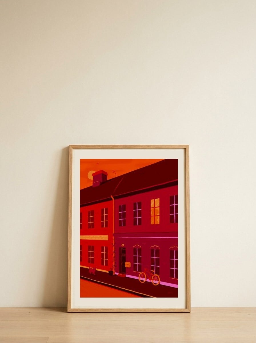 Quiet Evening Street — framed, leaning against the wall