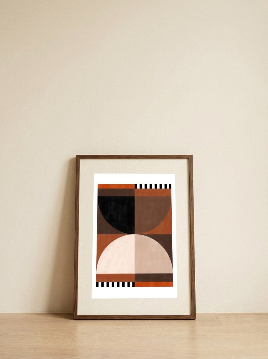 Geometric Earth Tones — framed, leaning against the wall