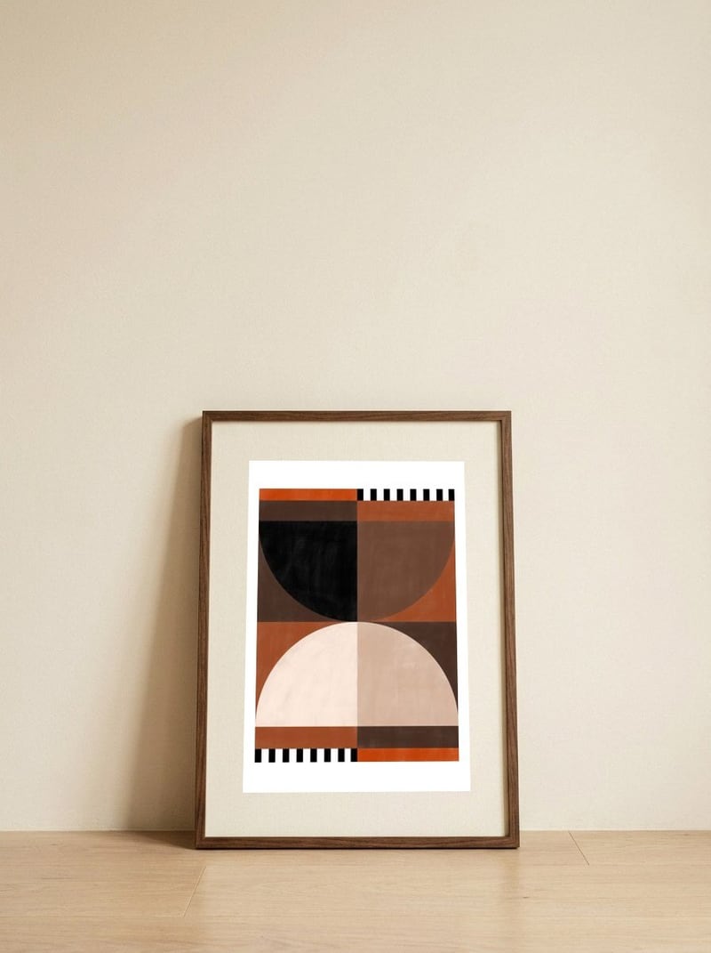 Geometric Earth Tones — framed, leaning against the wall