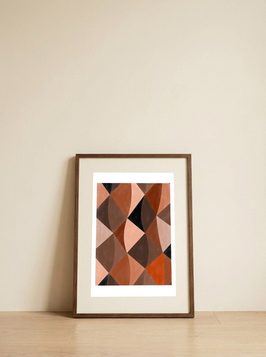 Earthy Geometric Abstraction — framed, leaning against the wall