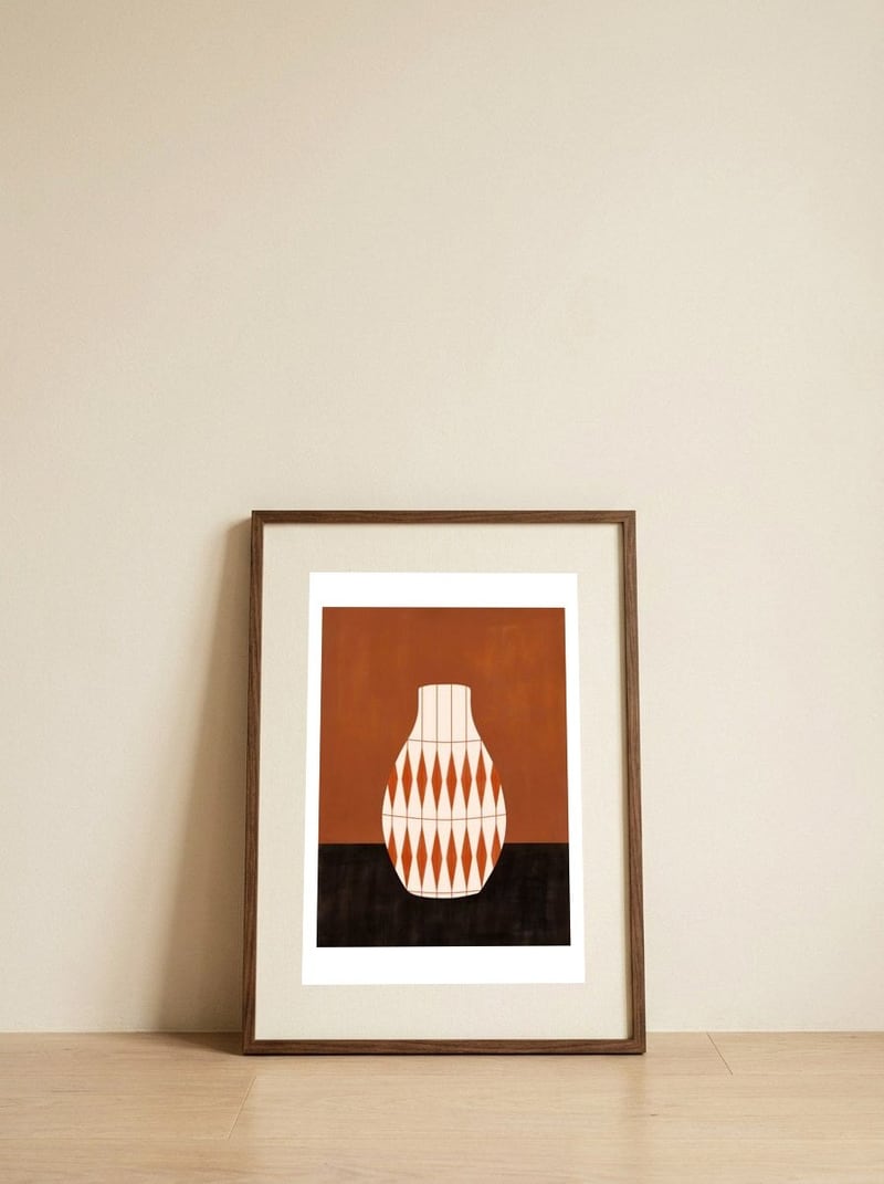 Geometric Orange Vase — framed, leaning against the wall