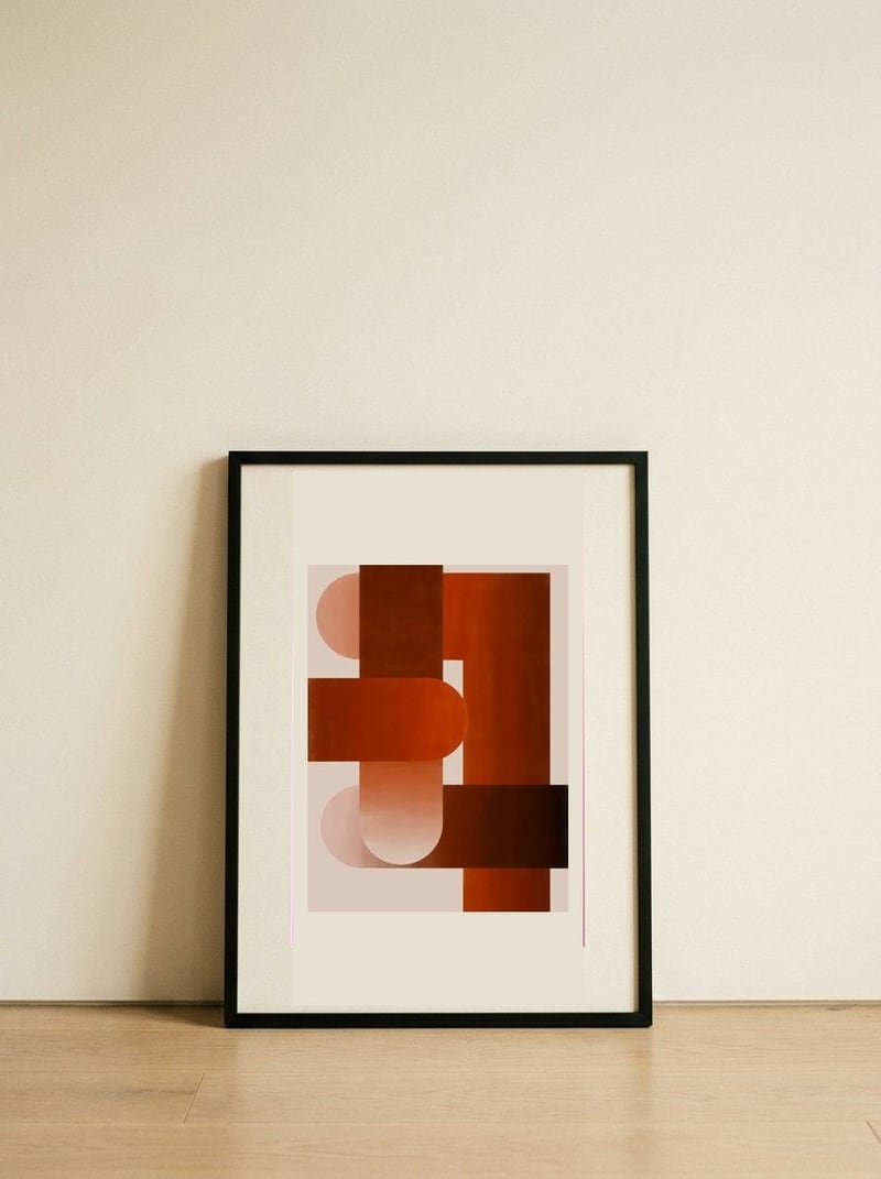 Warm Geometric Forms — framed, leaning against the wall