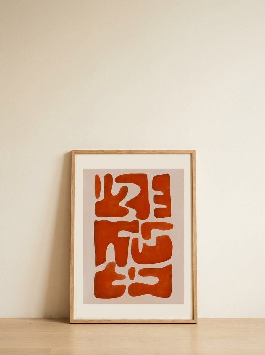 Warm Organic Shapes — framed, leaning against the wall