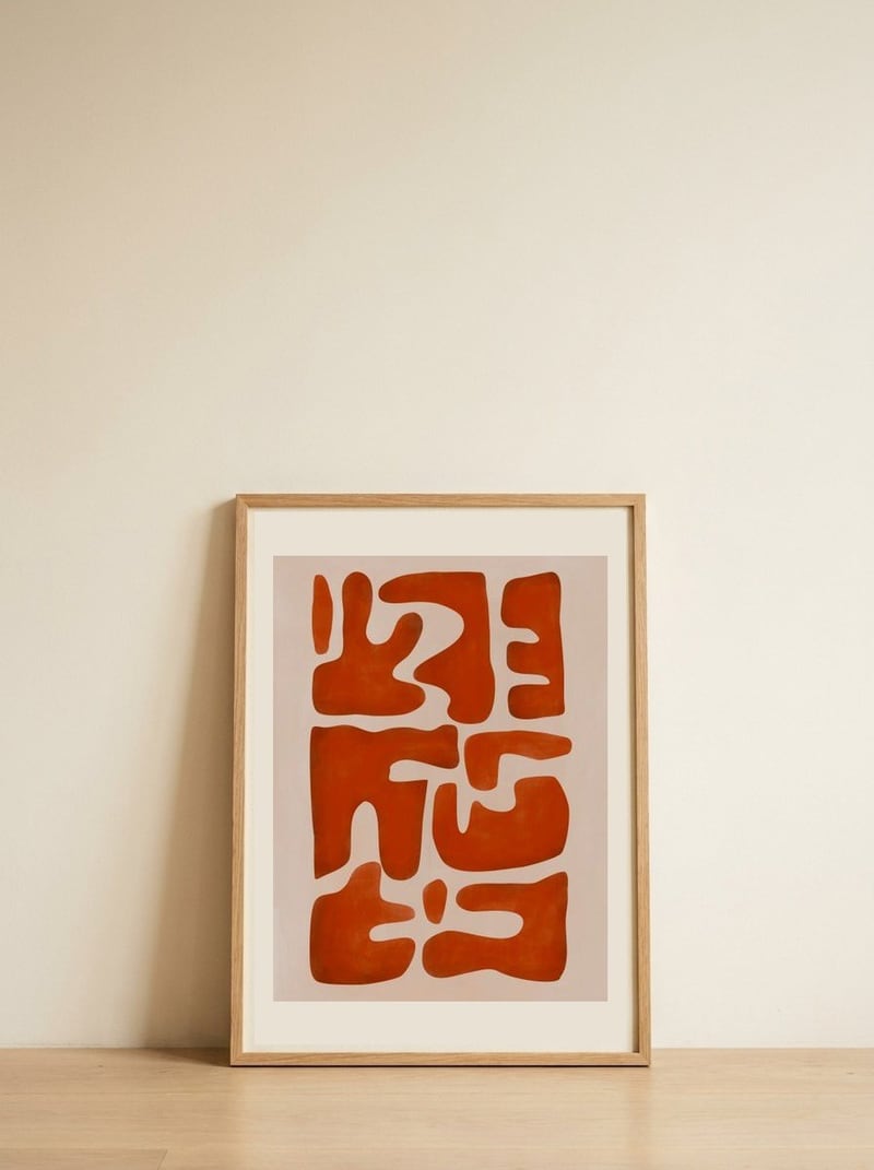 Warm Organic Shapes — framed, leaning against the wall