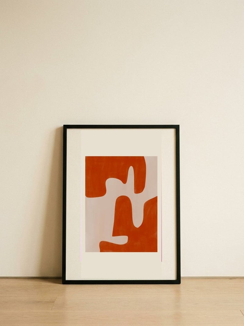 Modern Terracotta Curves — framed, leaning against the wall