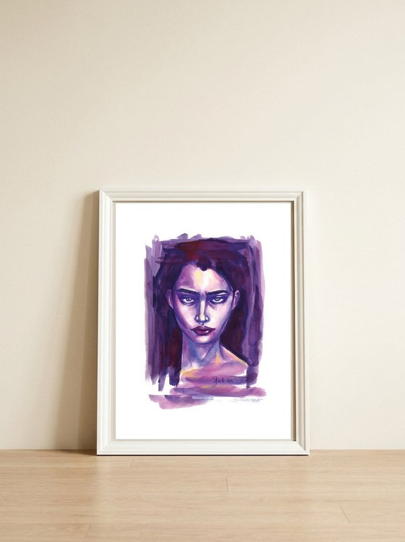 Violet — framed, leaning against the wall