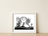 Seahorse Dragons Love Illustration — framed, leaning against the wall thumbnail