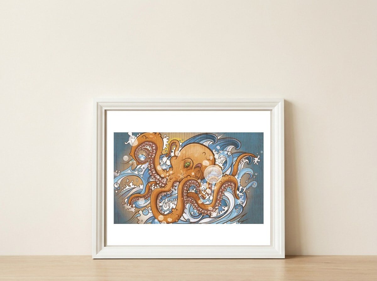 Octopus — framed, leaning against the wall