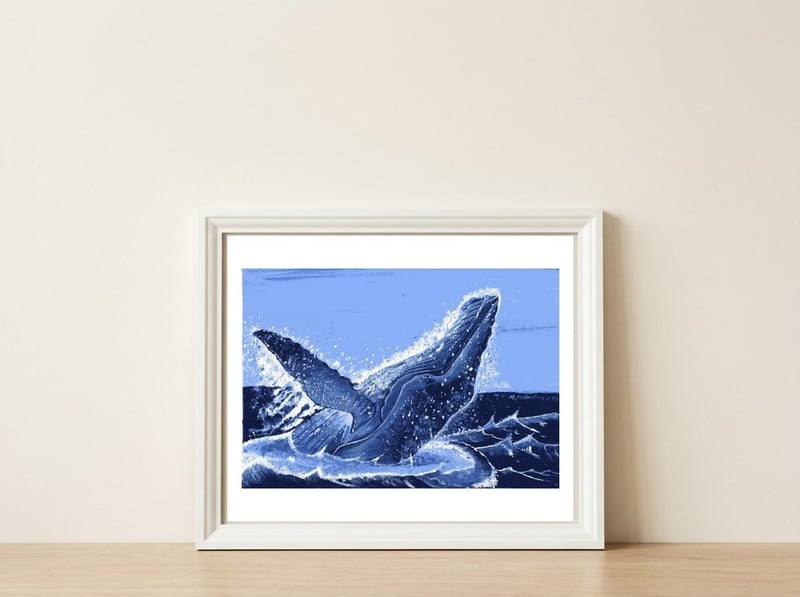 Humpback Whale Breaching  — framed, leaning against the wall