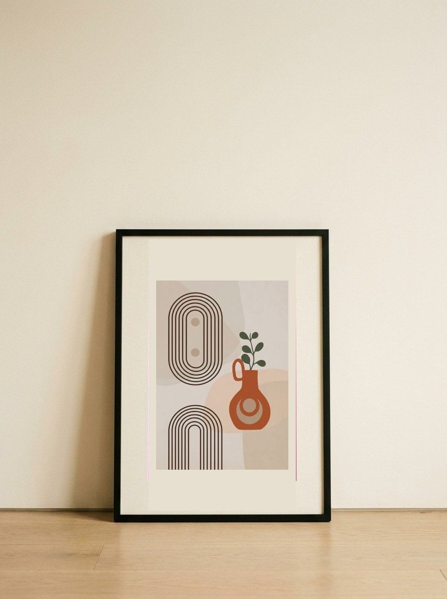 Earthy Ellipse — framed, leaning against the wall