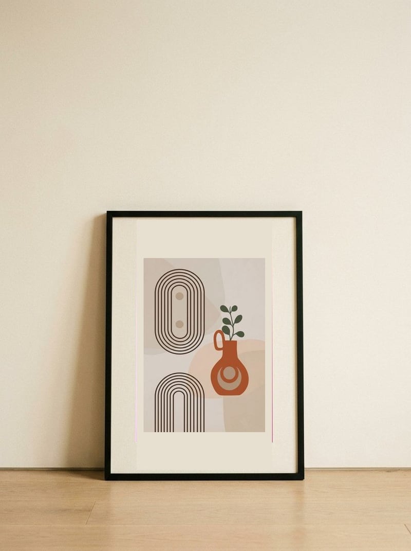 Earthy Ellipse — framed, leaning against the wall