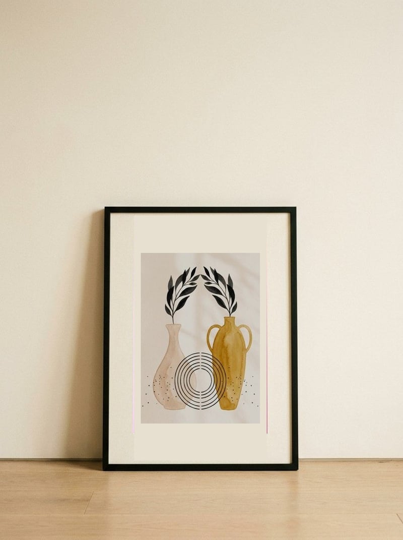 Ochre Pottery — framed, leaning against the wall