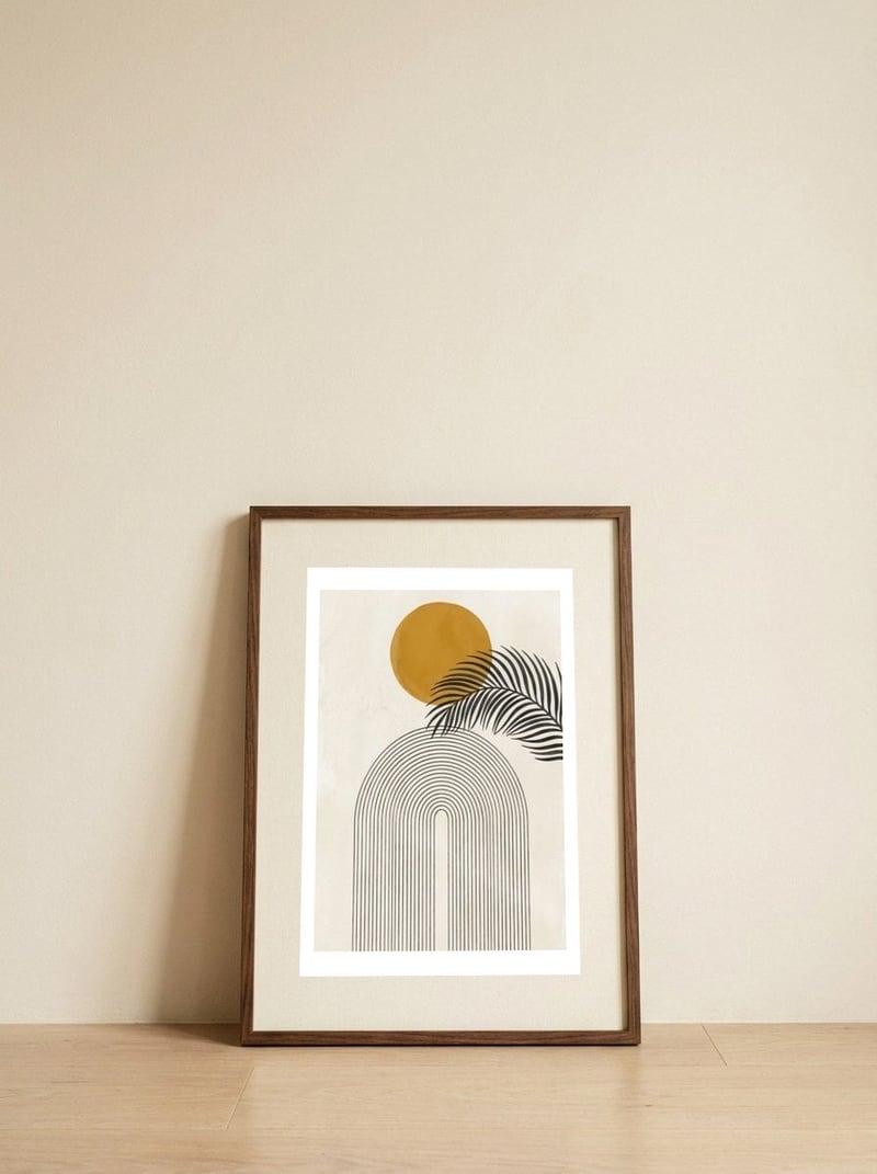 Sunlit Palm — framed, leaning against the wall