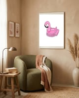 Pool Float Flamingo framed in a tender room thumbnail