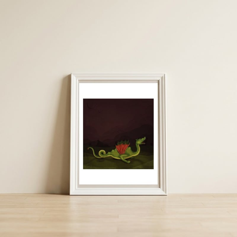 Dragon — framed, leaning against the wall