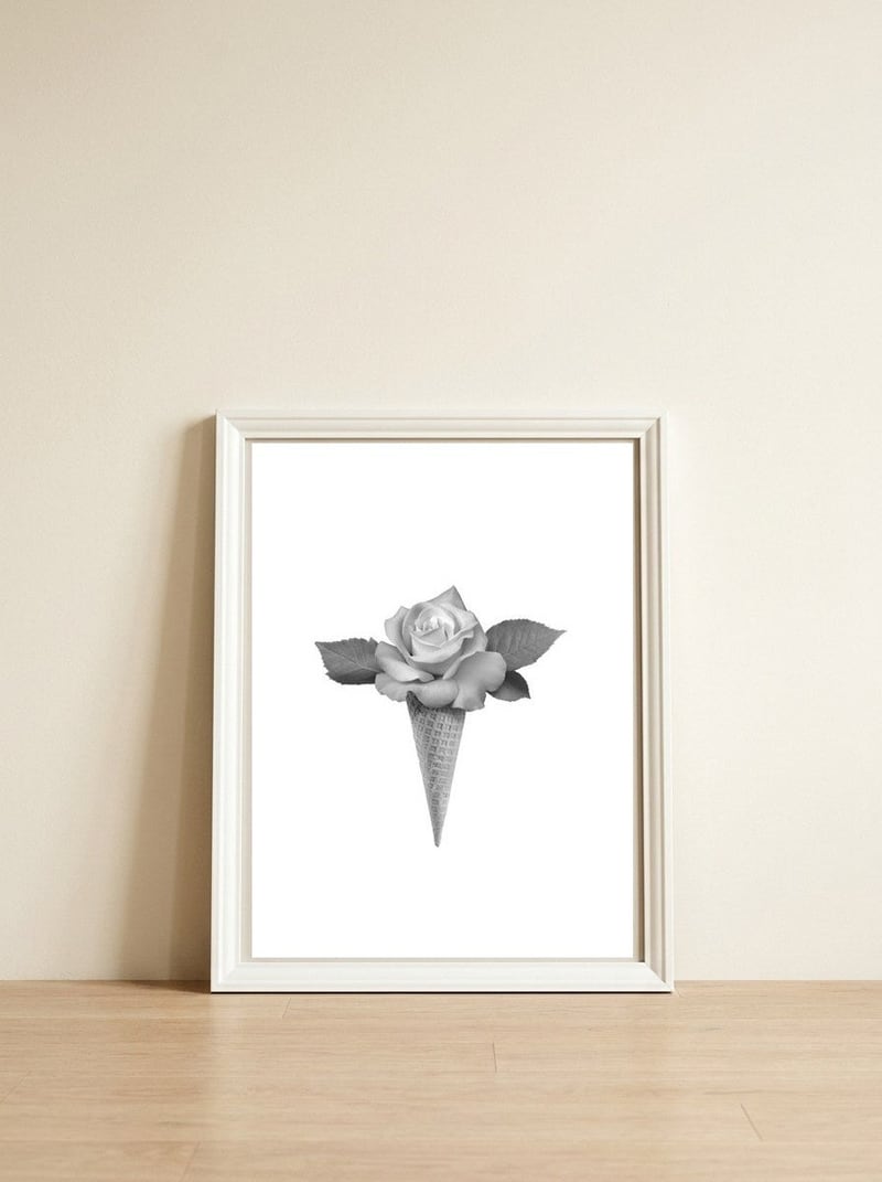 Rosecream — framed, leaning against the wall
