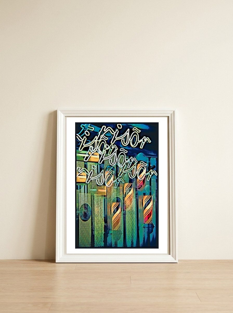Barber shop — framed, leaning against the wall