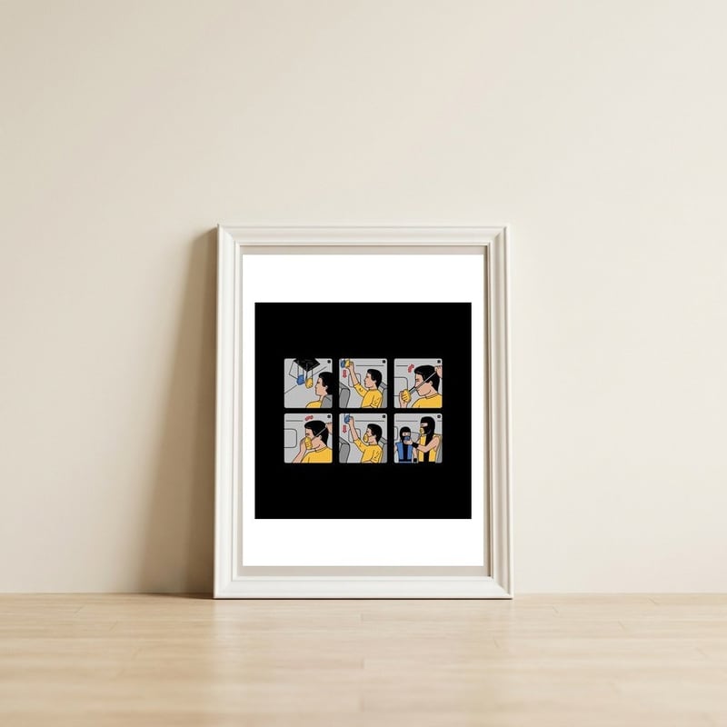 Emergency Kosplay — framed, leaning against the wall