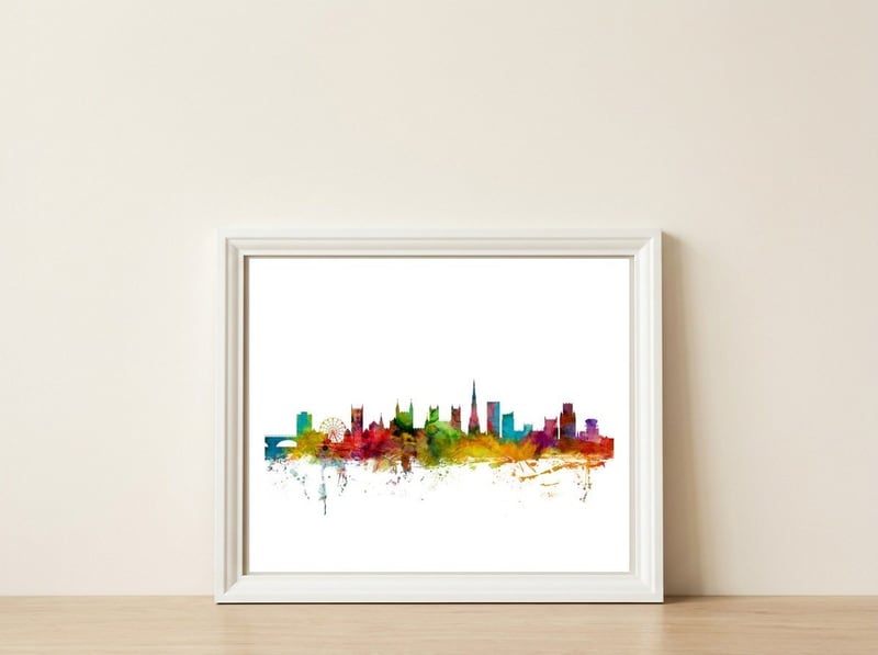 Bristol England Skyline — framed, leaning against the wall