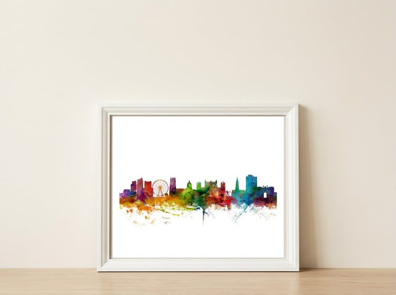 Nottingham England Skyline — framed, leaning against the wall