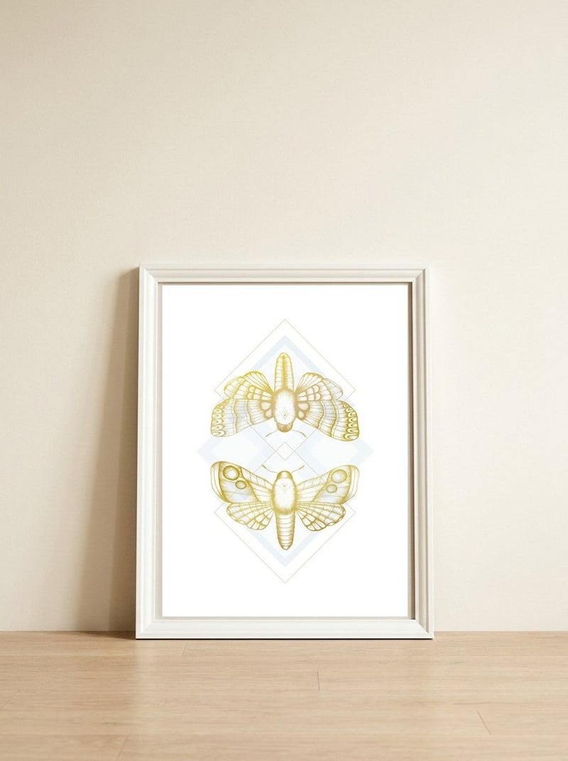 Polillas - Gold — framed, leaning against the wall