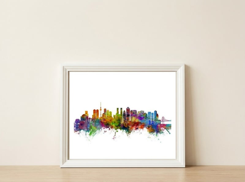 Tokyo Japan Skyline — framed, leaning against the wall