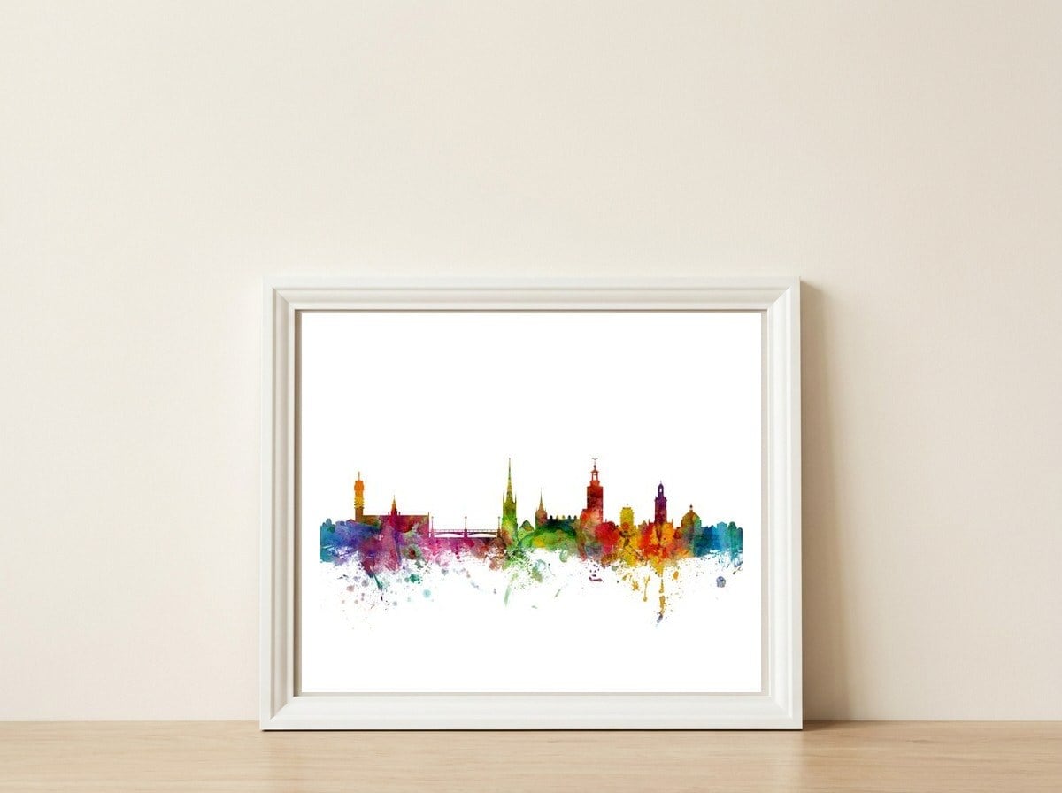 Stockholm Sweden Skyline — framed, leaning against the wall