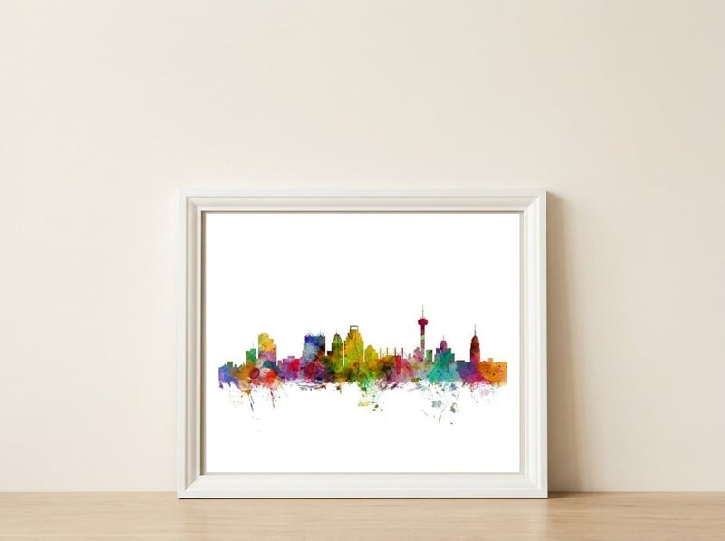 San Antonio Texas Skyline — framed, leaning against the wall