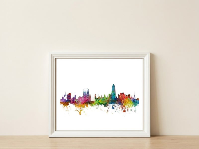 Barcelona Spain Skyline — framed, leaning against the wall